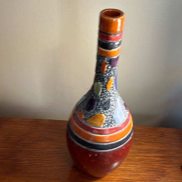 Mosaic Mid Century Red Green Blue Black Abstract Vintage Vase. 16.75” Tall - Picture 3 of 8